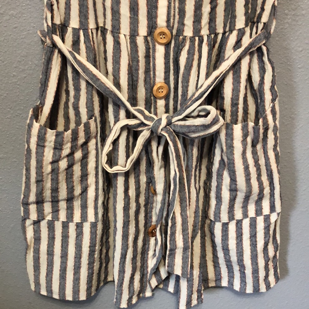 LUSH sleeveless dress Women's m striped button front pockets tie sundress party - Picture 3 of 11